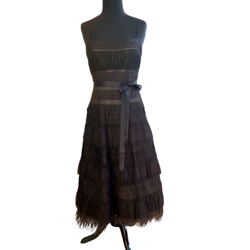 BCBGMaxAzria Black Strapless Tiered Midi Dress